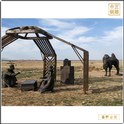 草原人物休息銅雕塑制作 草原人物休息銅雕塑制作