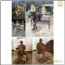 純銅步行街看書(shū)人物雕塑 