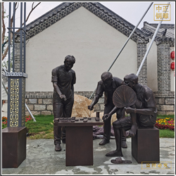 室外下棋人物銅雕塑 